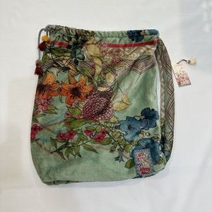 Johnny Was Drawstring Tote Bag Fleece Fresh Garden Boho NWT Festival Purse